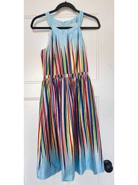 ModCloth Dress Womens Small Rainbow Stripe Fit Flare Satin Halter Neckline Tea